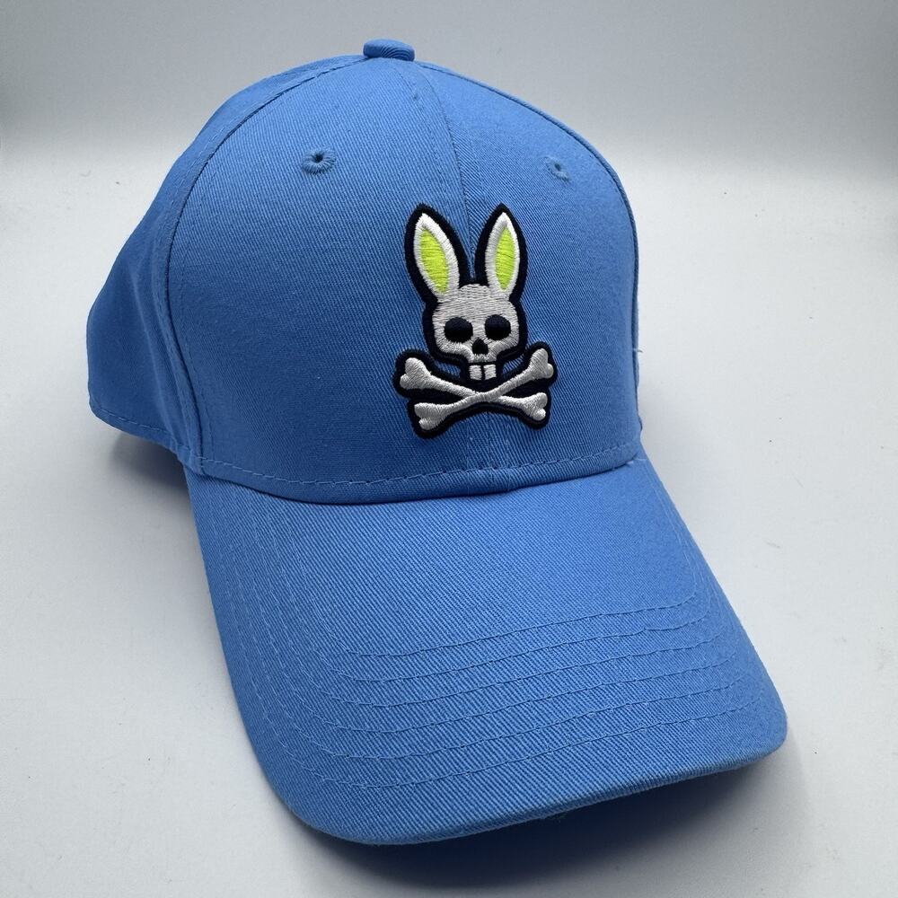 Psycho Bunny Blue Skull Crossbones Logo Adjustable Baseball Cap Hat O/S